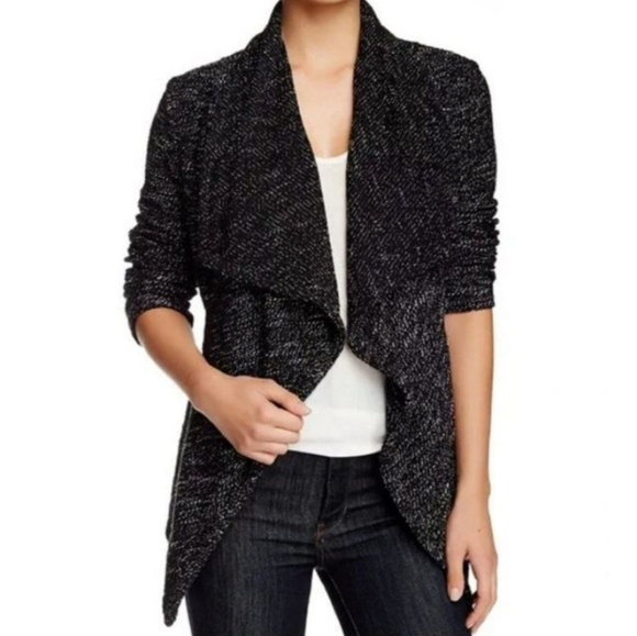 BNCI by Blanc Noir Marled Knit Drape Front Shawl Collar Cardigan Sweater - Sz L - Picture 2 of 13
